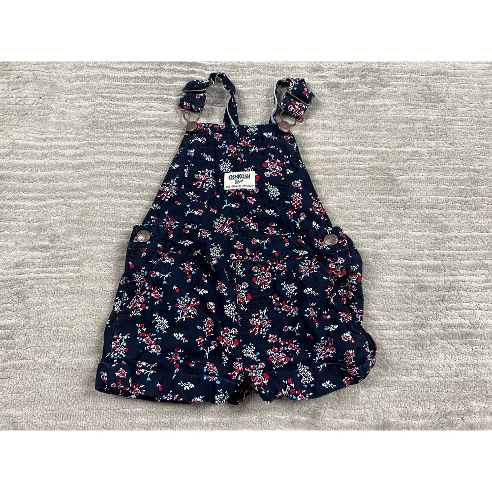 OshKosh B'gosh Shortalls Girls 18M Navy Floral Vestbak Cotton Adjustable Straps